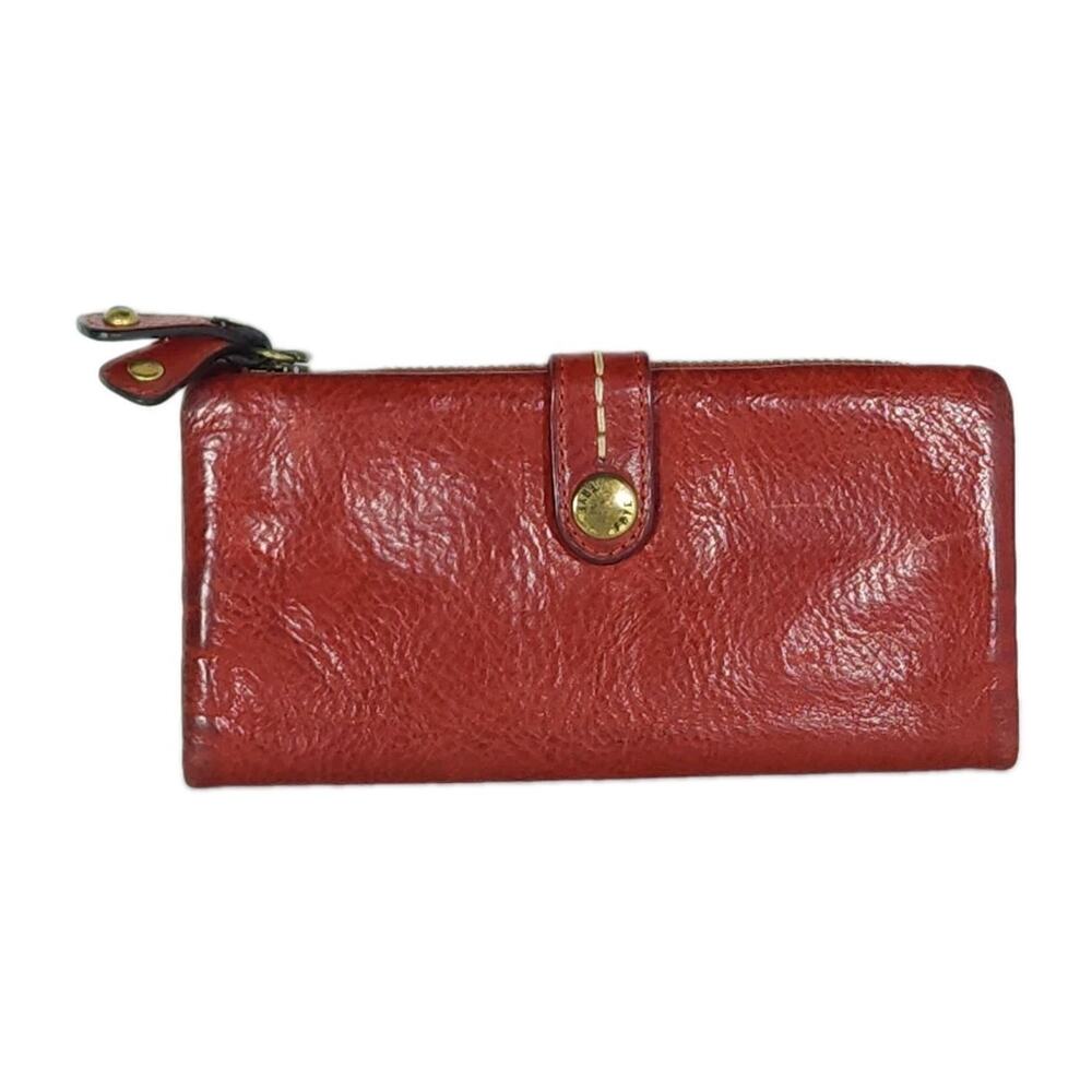 Frye Red Distressed Leather Credit Card Zipper Snap Bifold Wallet